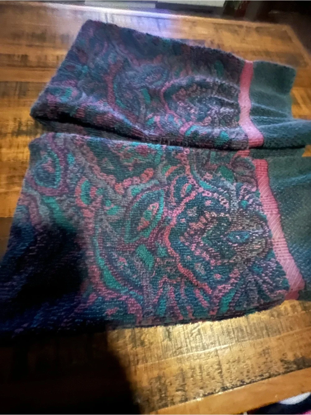 Vintage Fieldcrest Paisley hand towel   in Teal & Plum